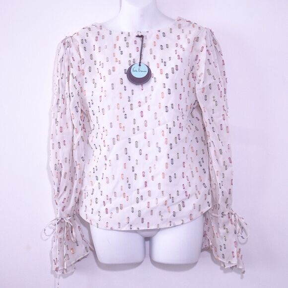 Eva Franco Multi Color Gold Thread Overlay Balloon Sleeve Blouse Sz 4 NWT 398 - Picture 6 of 14